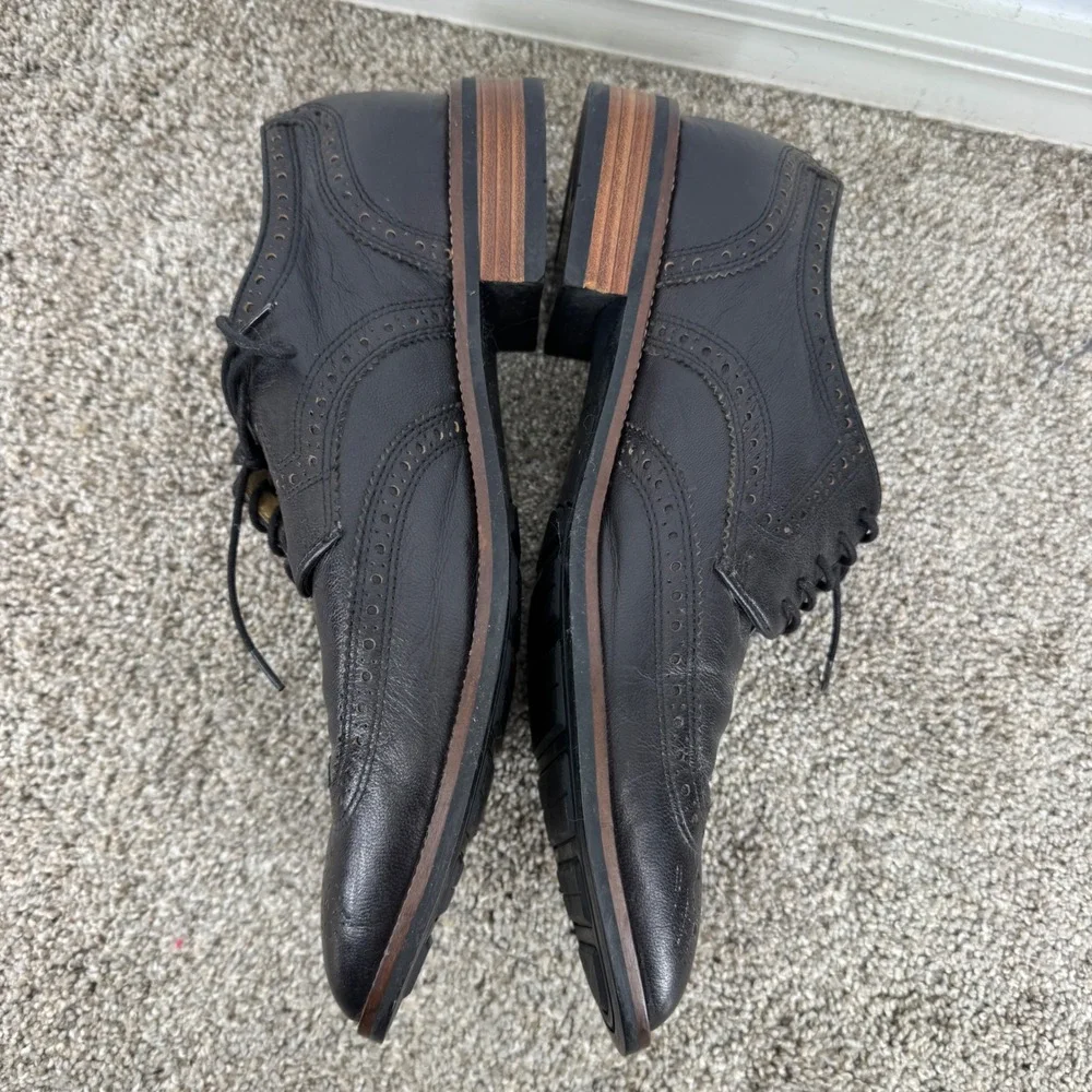 Cole Haan Mens Grand.OS Black Leather Wingtip Oxford Shoes Lace Size 10 M Brogue